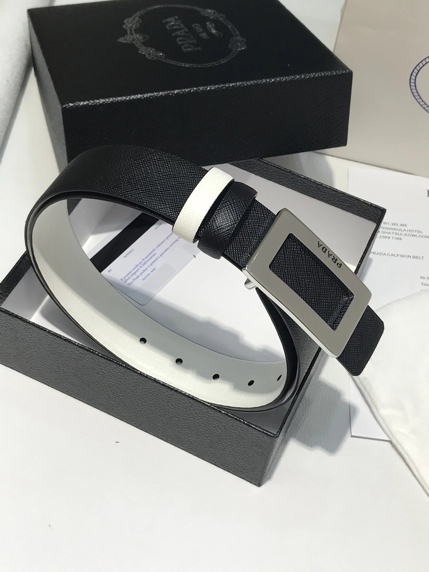 Prada Reversible Leather Belt Black / Gold - 11