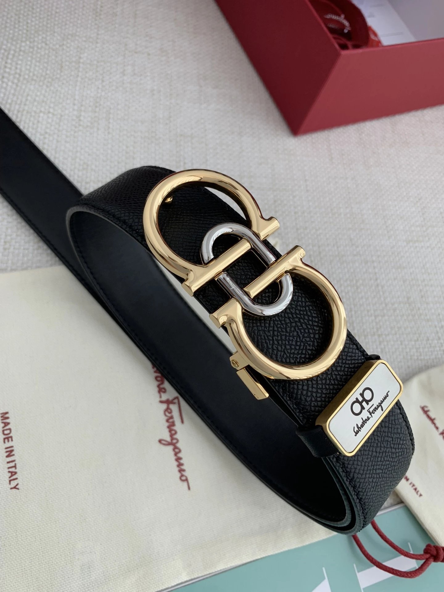 Salvatore Ferragamo Gancini Belt Black Leather Belt - 12