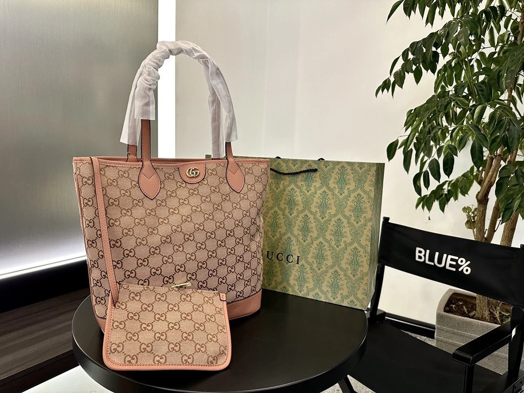 Gucci Ophidia GG Small and Medium Tote Bag Beige Canvas with Web Stripe Handbags - 9