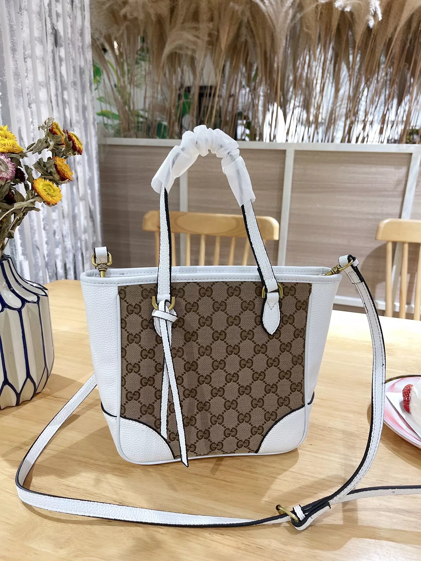 Gucci Ophidia GG Small and Medium Tote Bag Beige Canvas with Web Stripe Handbags - 3