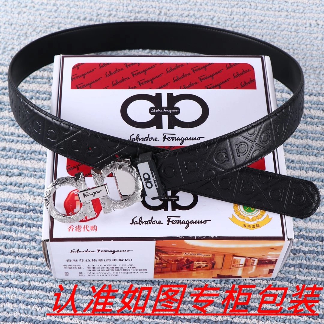 Salvatore Ferragamo Gancini Leaf-Embossed Gold Buckle Black Leather Belt - 13