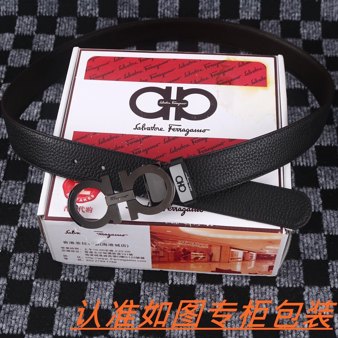 Salvatore Ferragamo Gancini Double Gancini Buckle Black Leather Belt - 6