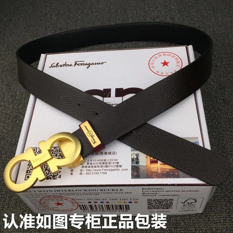 Salvatore Ferragamo Gancini Double Gancini Buckle Black Leather Belt - 15