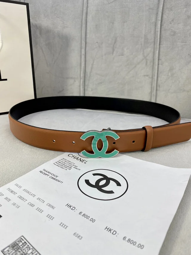 Chanel Belts Reversible belt with rhinestone circle buckle and interlocking CC detail product detail image 4