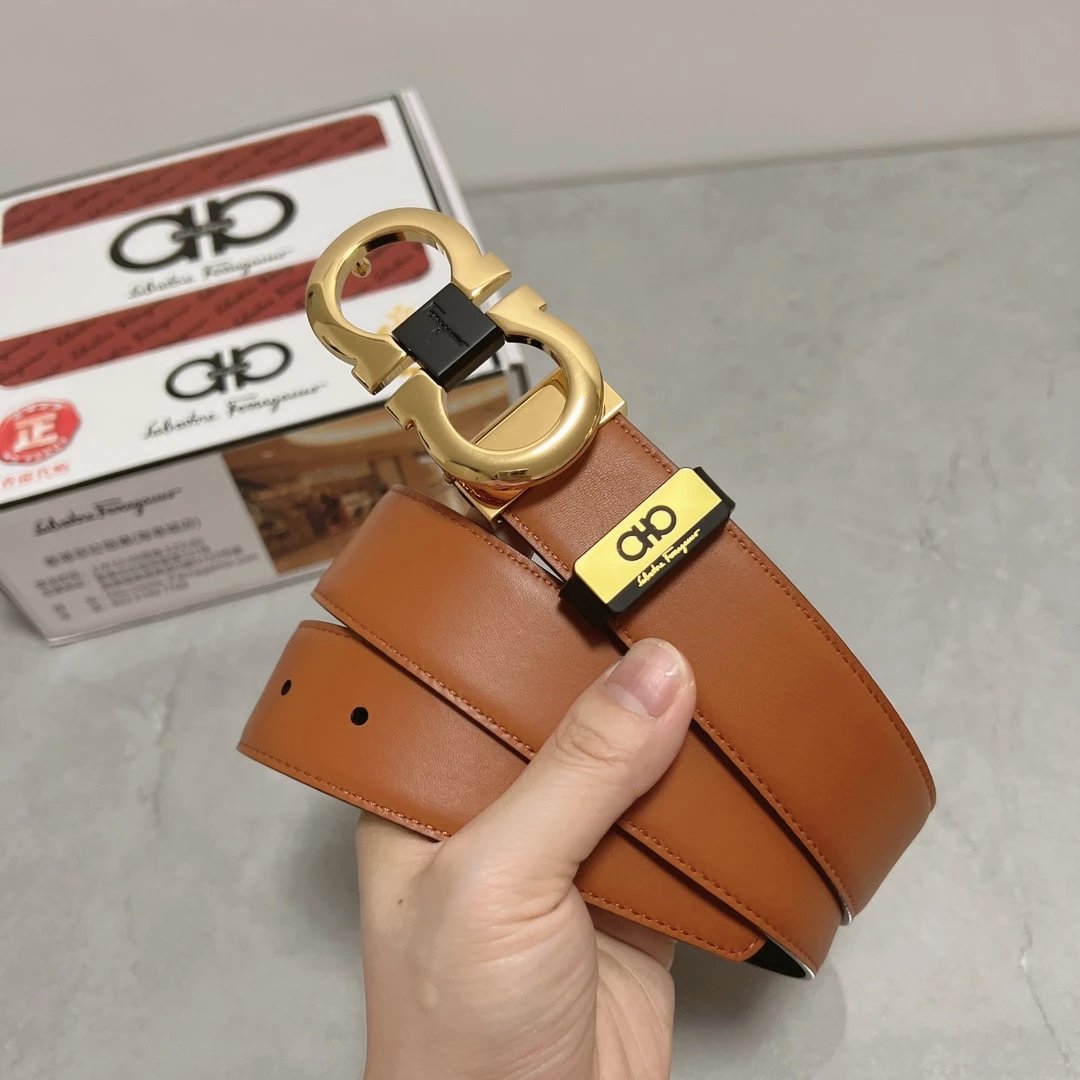 Salvatore Ferragamo Gancini Double G Buckle Tan Leather Belt - 15