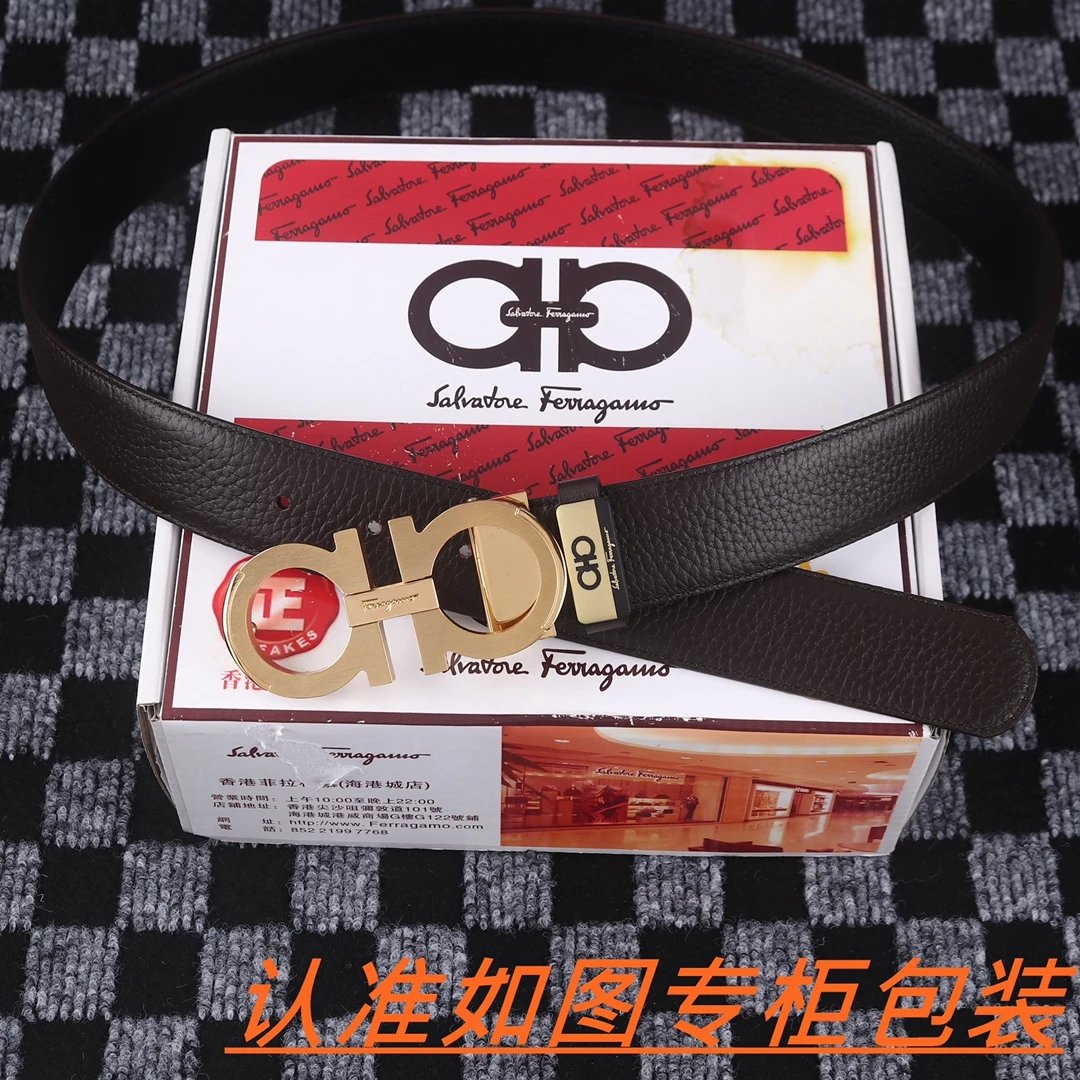Salvatore Ferragamo Gancini Double Gancini Buckle Black Leather Belt - 8