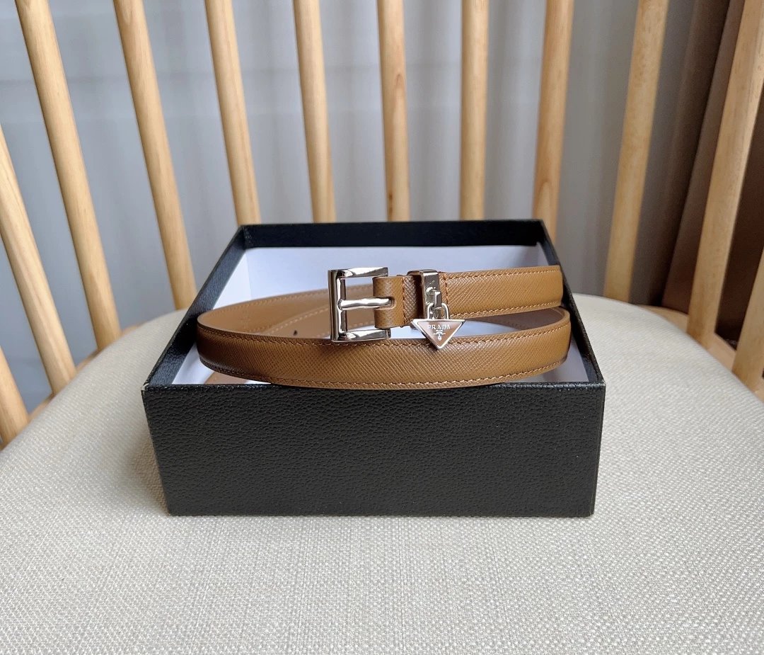 Prada Triangle Logo Saffiano Leather Belt Tan - 2