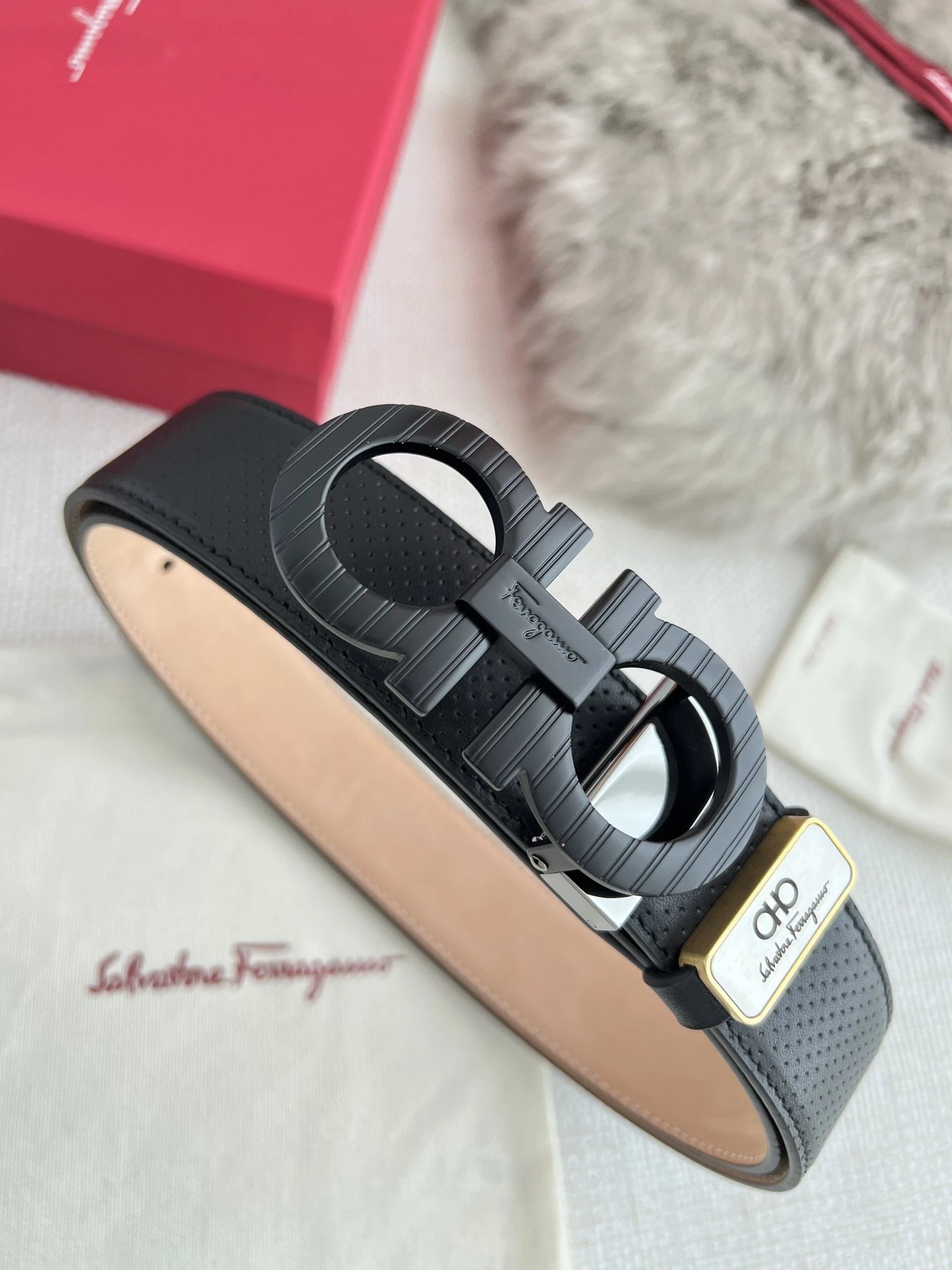Salvatore Ferragamo Gancini Double G Buckle Tan Leather Belt - 8