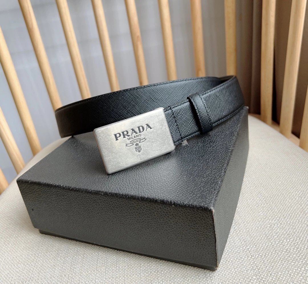 Prada Triangle Logo Saffiano Leather Belt Tan - 15
