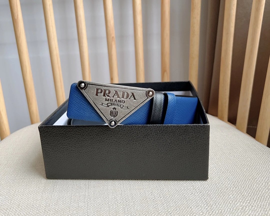 Prada Triangle Logo Saffiano Leather Belt Tan - 10
