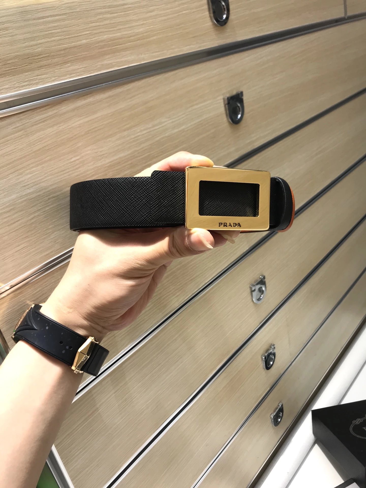 Prada Reversible Leather Belt Black / Gold - 8