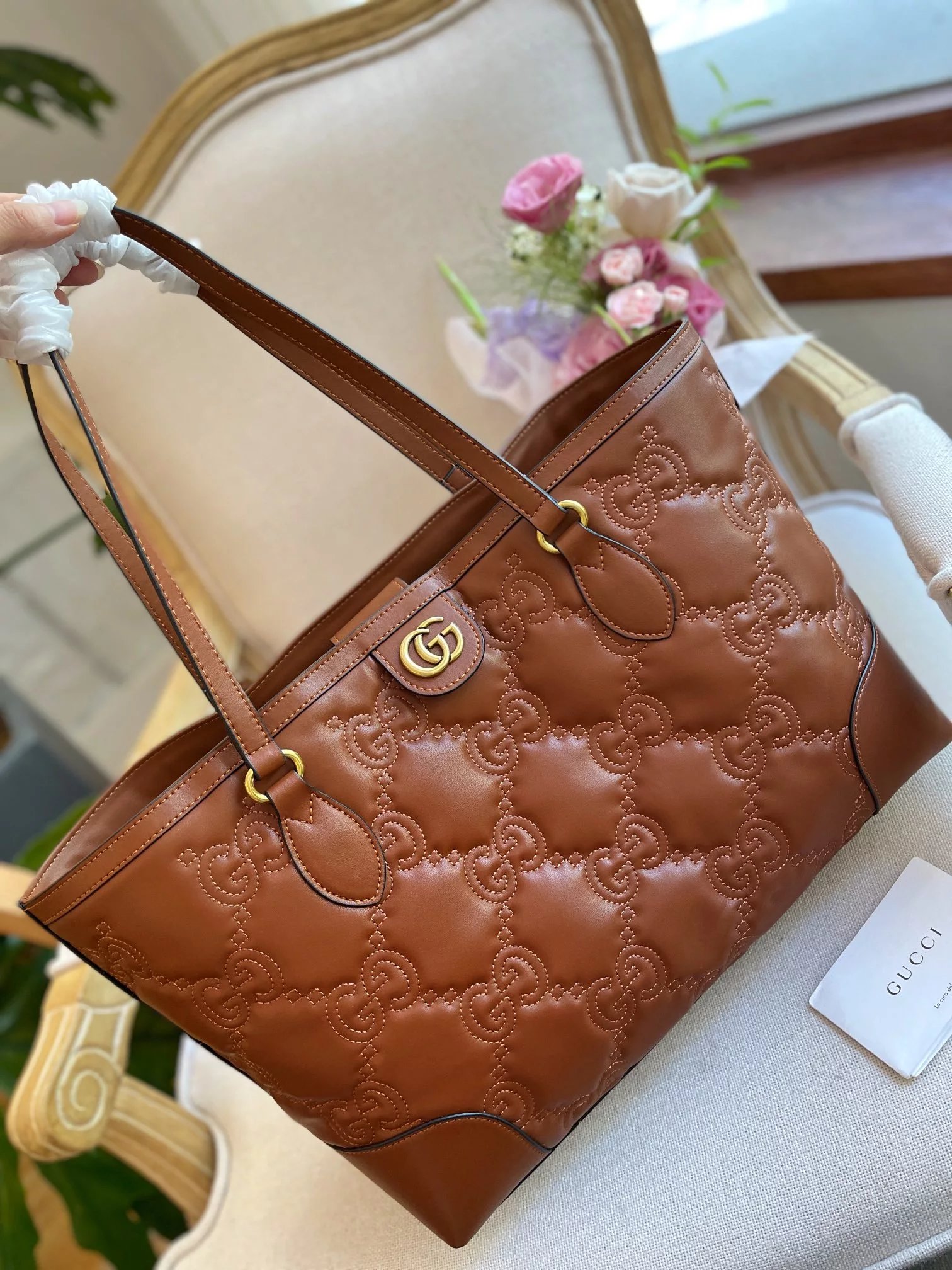 Gucci Mini Marmont Crystal-Embellished Beige Tote Bag - 3