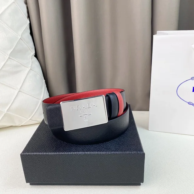 Prada Belts Leather belt with logo buckle product detail image 2