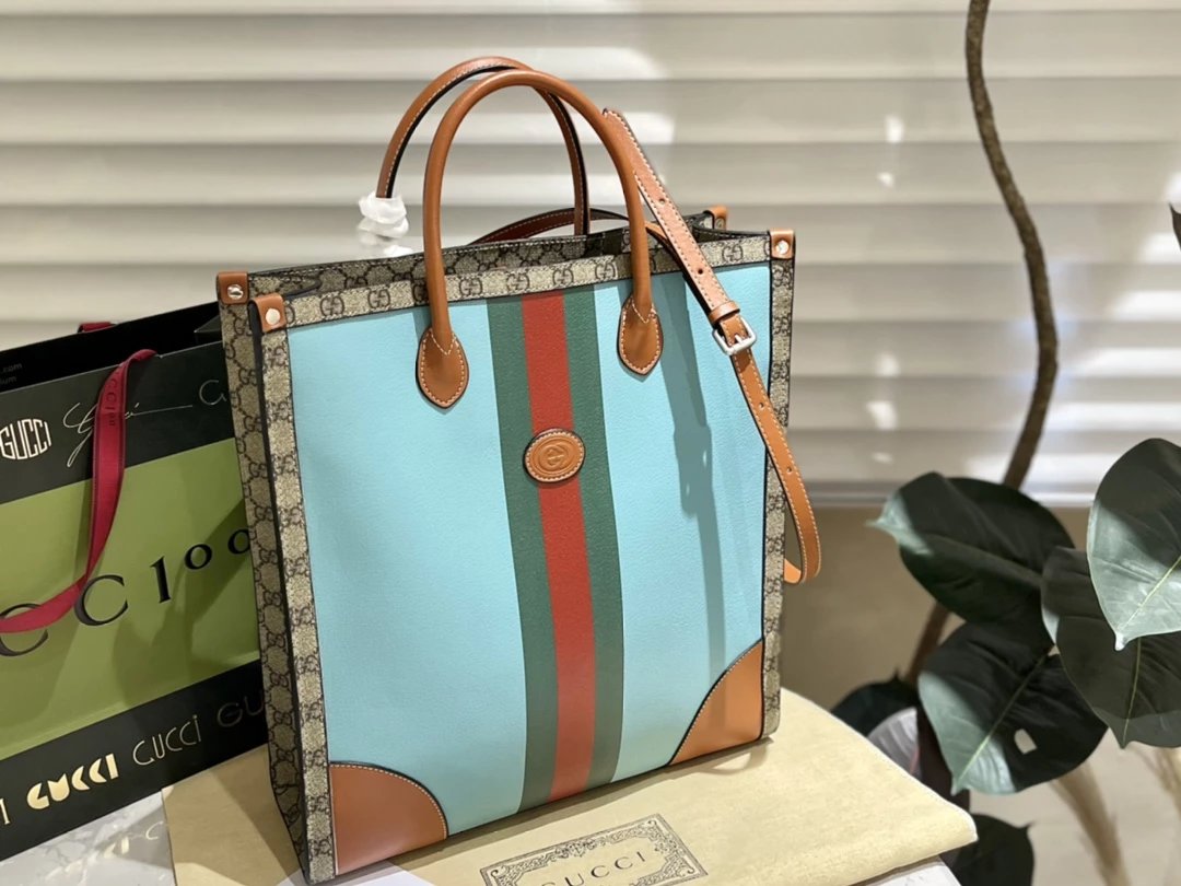 Gucci Ophidia GG Small and Medium Tote Bag Beige Canvas with Web Stripe Handbags - 11