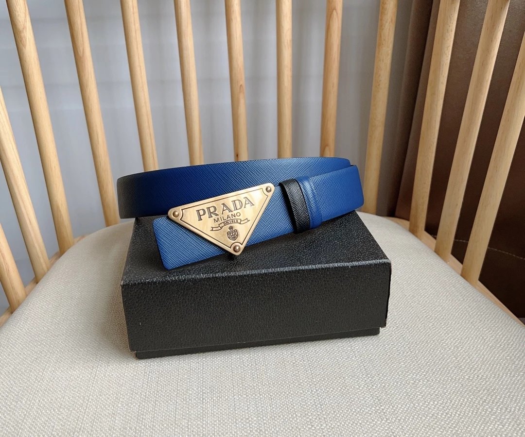 Prada Triangle Logo Saffiano Leather Belt Tan - 11