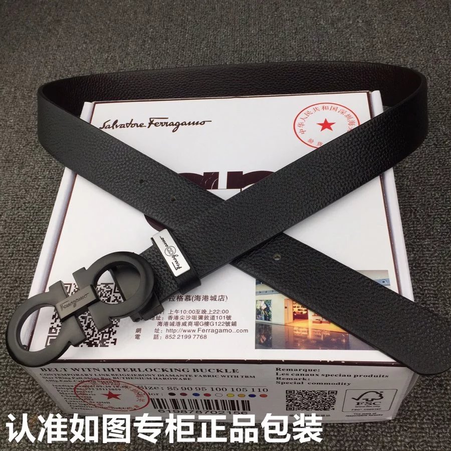 Salvatore Ferragamo Gancini Double Gancini Buckle Black Leather Belt - 14