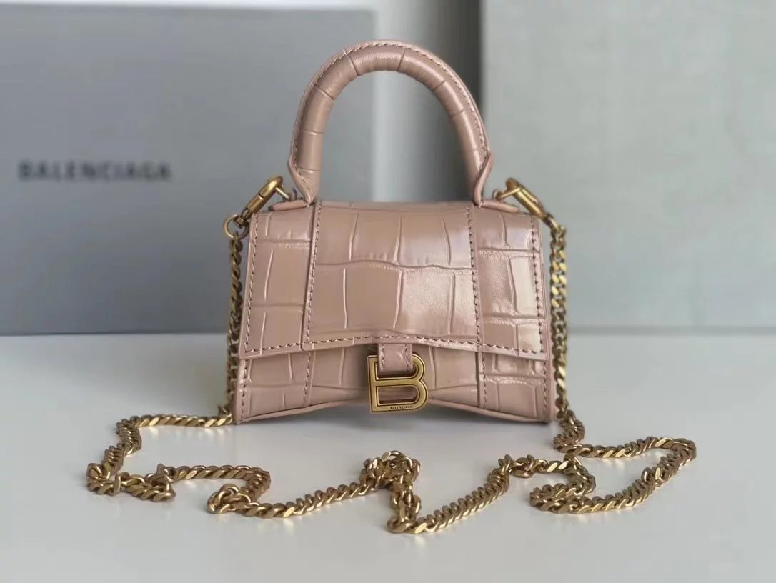Balenciaga Hourglass Mini White Croc-Embossed Chain Bag Shoulder Bags - 12