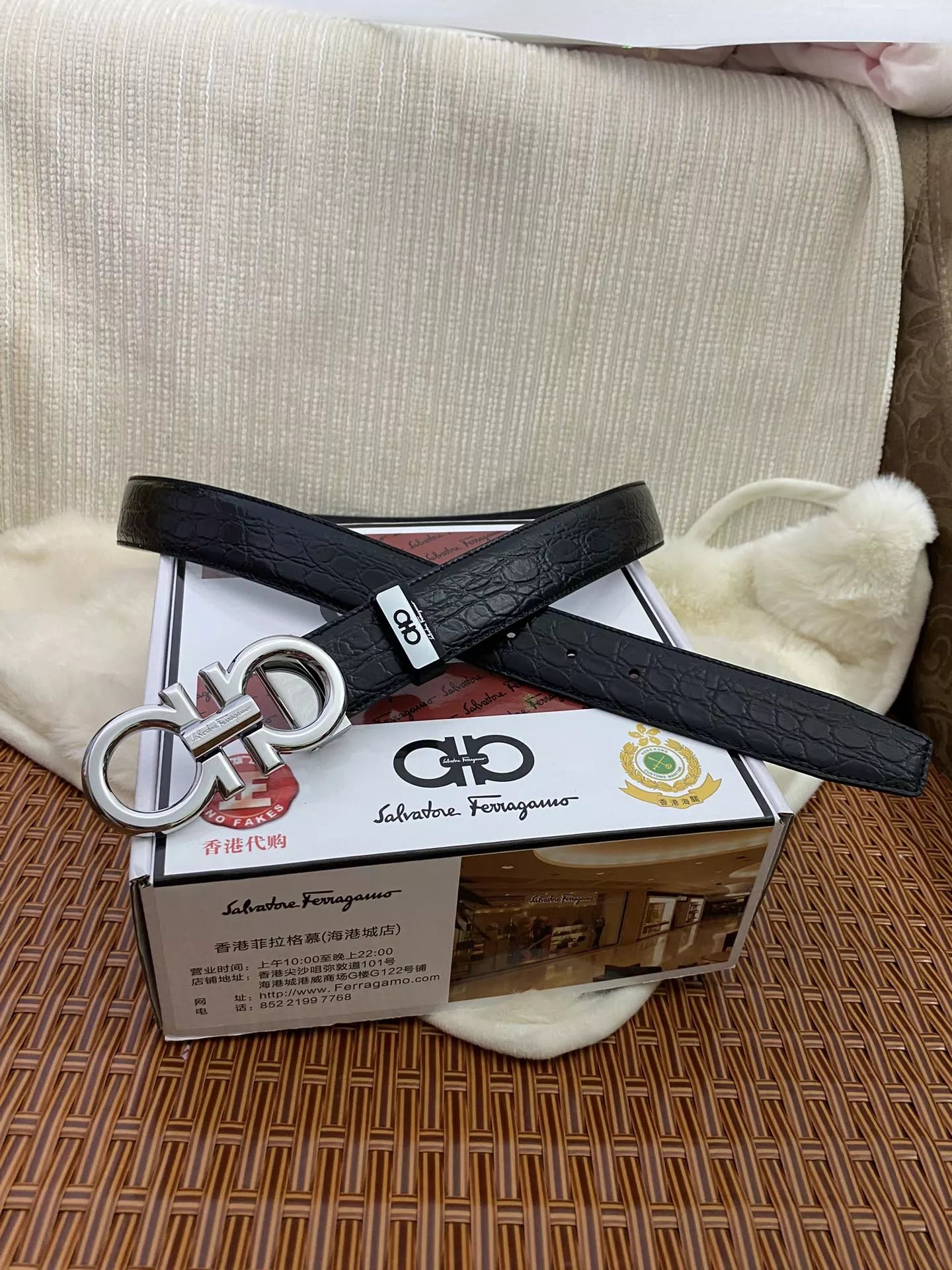 Salvatore Ferragamo Gancini Double Gancini Buckle Black Leather Belt - 10