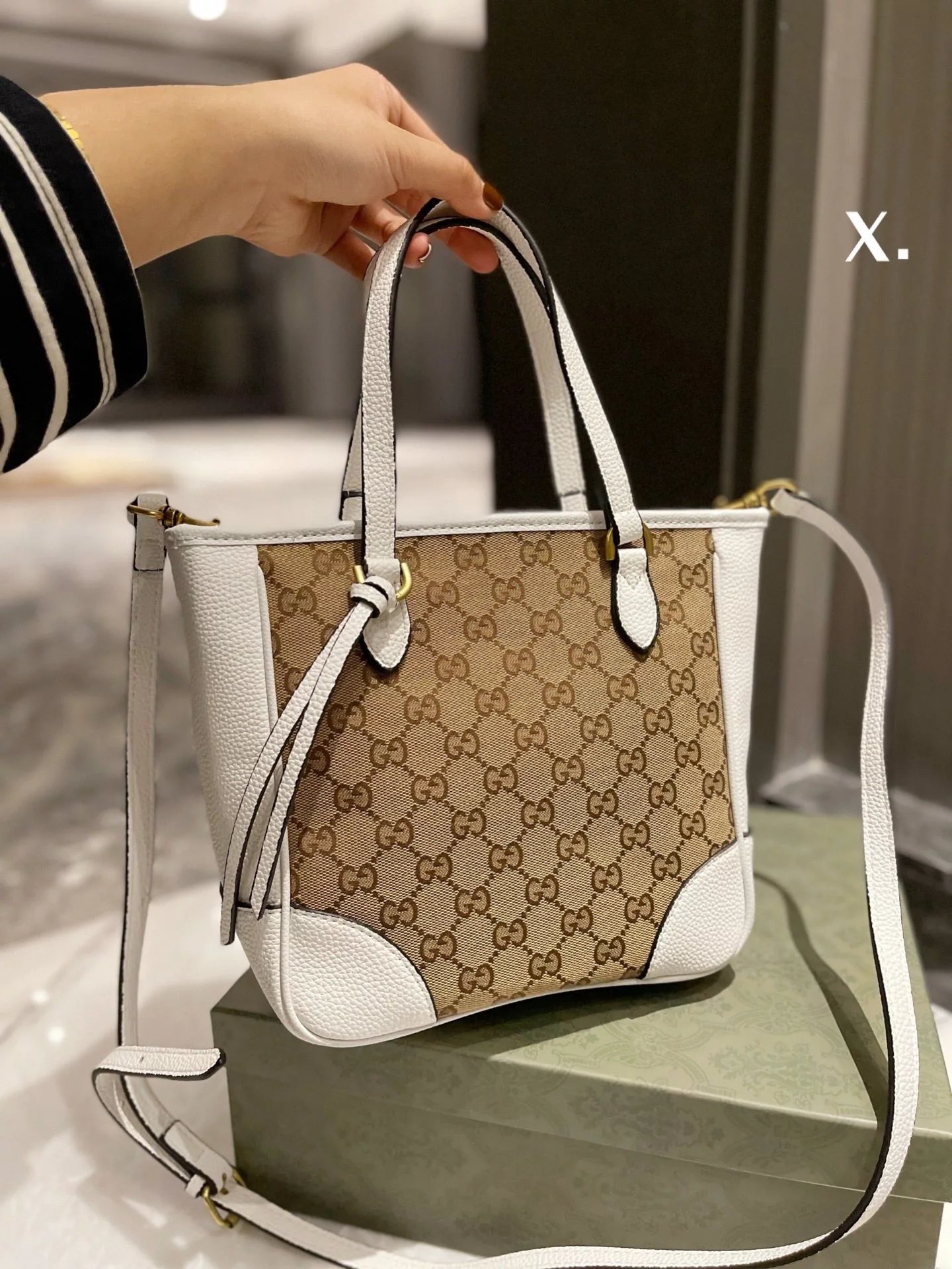 Gucci Ophidia GG Tote Bag Beige Brown with Web Stripe Handbag - 14