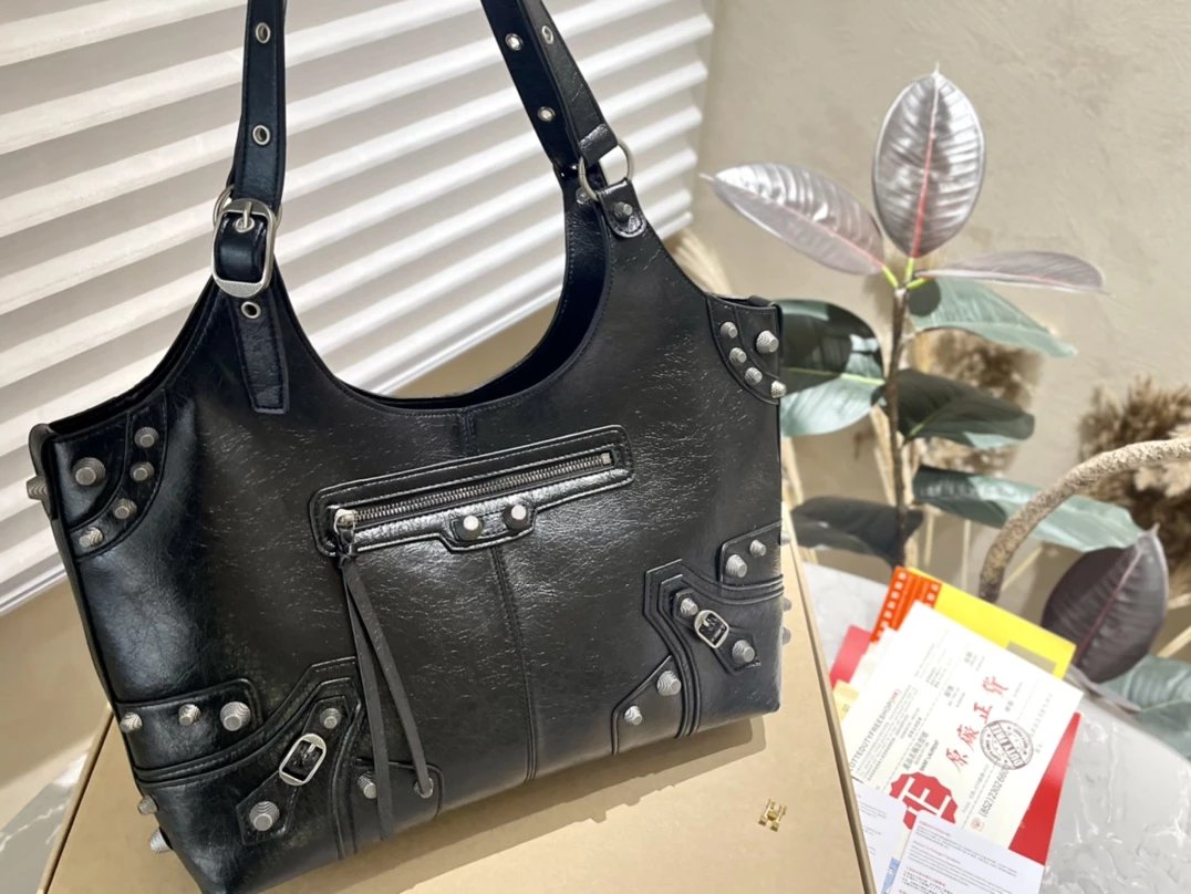Balenciaga City Bag Black Studded Leather Hobo Bag