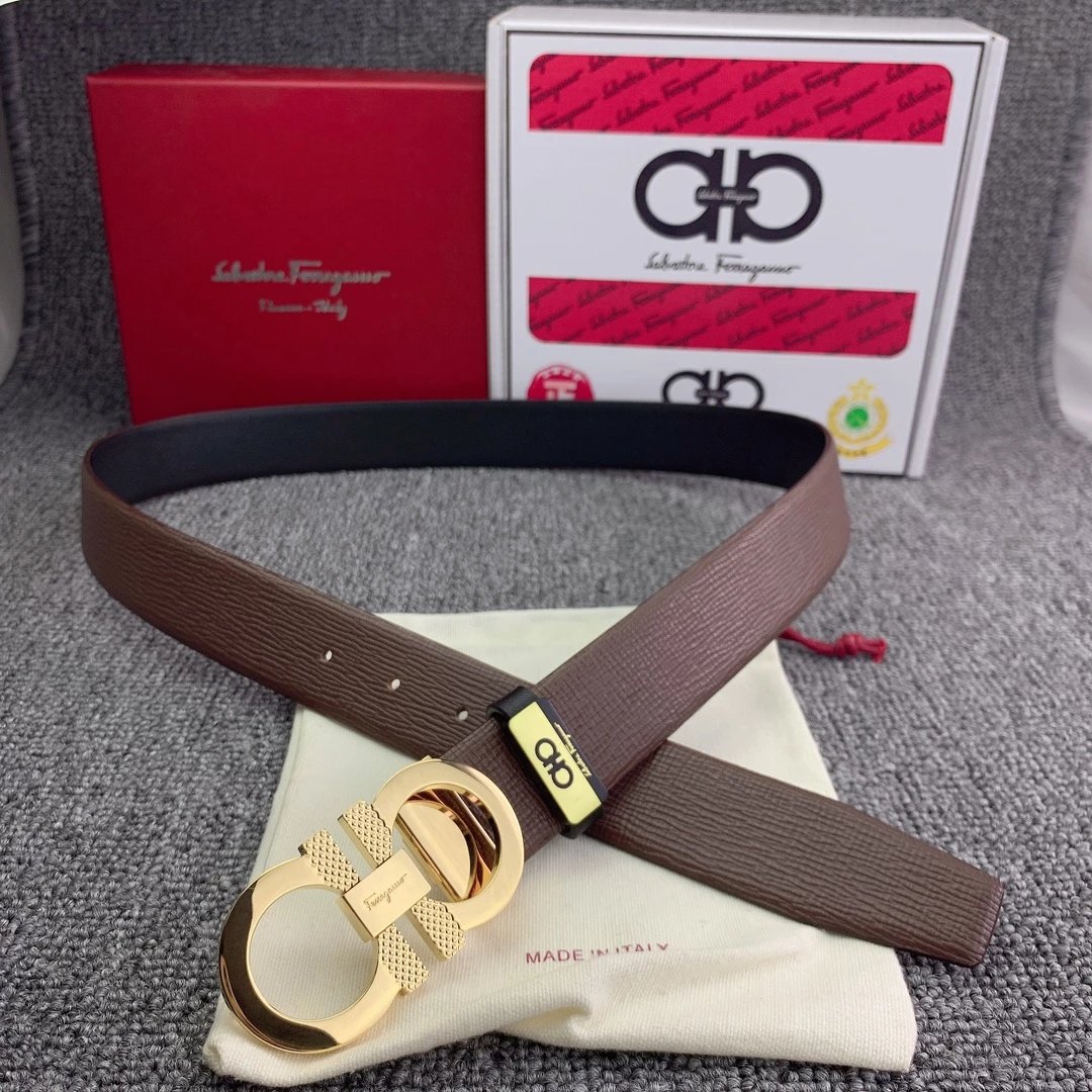 Salvatore Ferragamo Gancini Double G Buckle Tan Leather Belt - 14