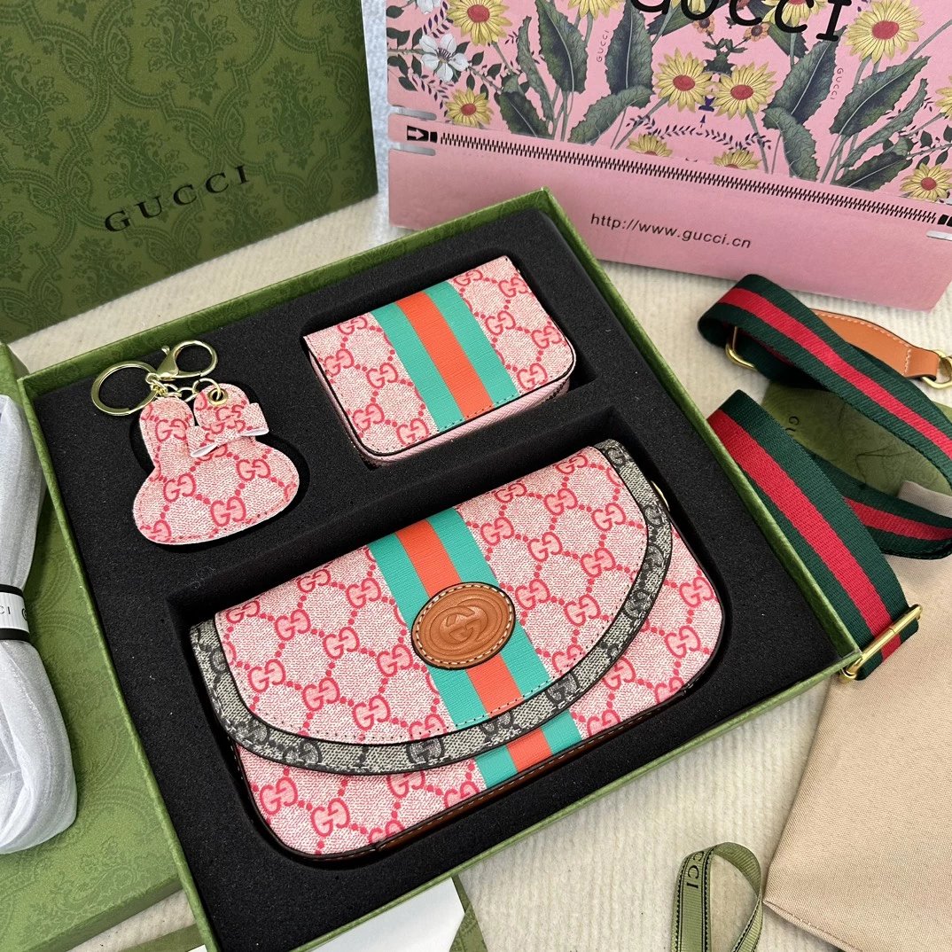 Gucci GG Marmont Mini Backpack and Wallet Set Beige Canvas with Red-Green Web - 10