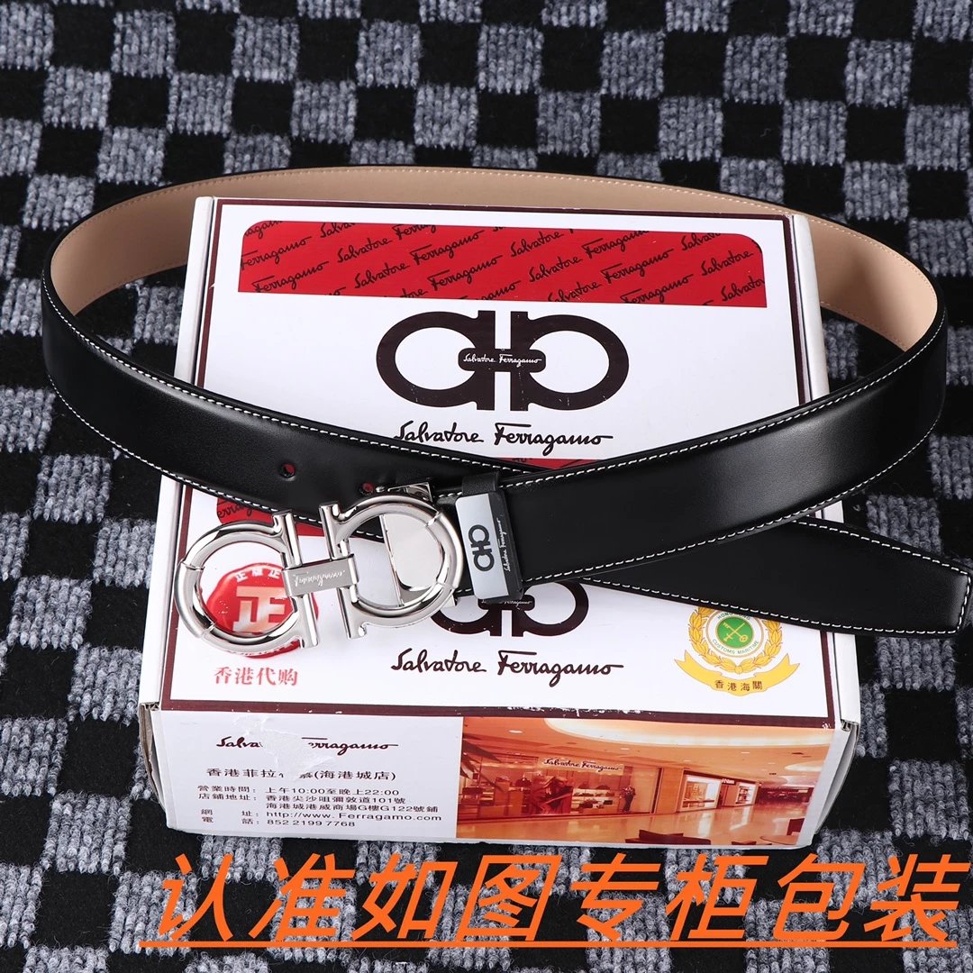 Salvatore Ferragamo Gancini Double Gancini Buckle Black Leather Belt - 11