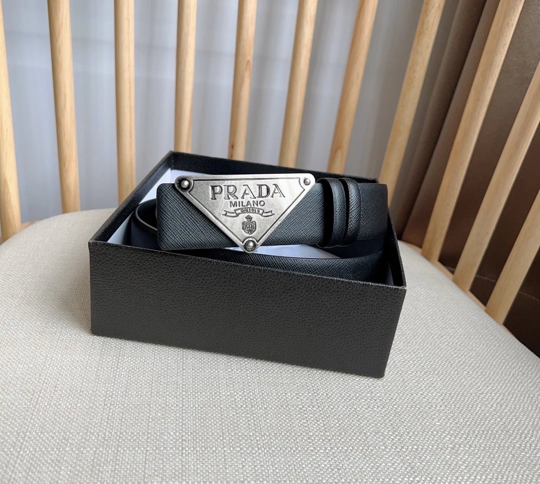 Prada Triangle Logo Saffiano Leather Belt Tan - 5