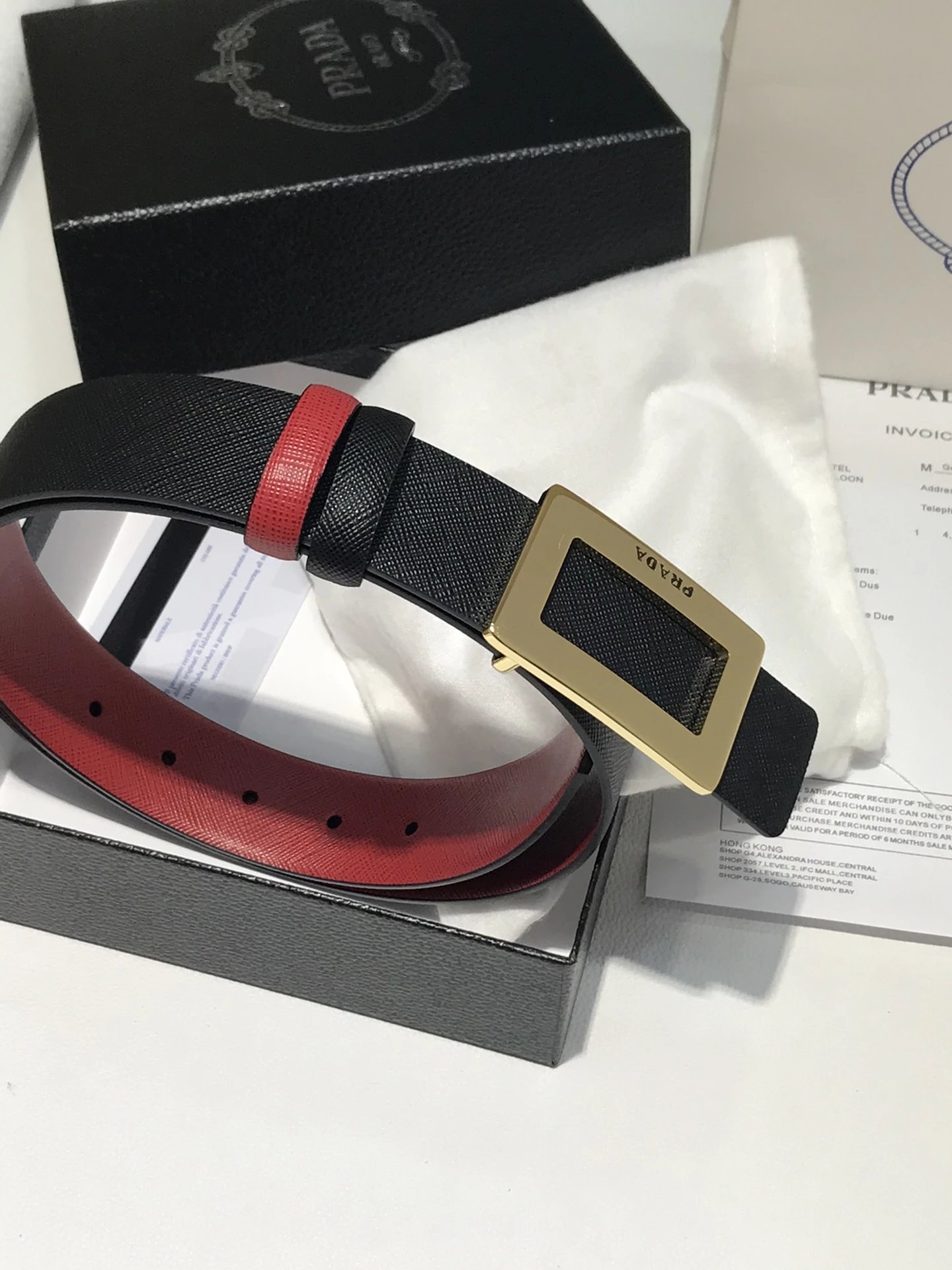 Prada Reversible Leather Belt Black / Gold - 12