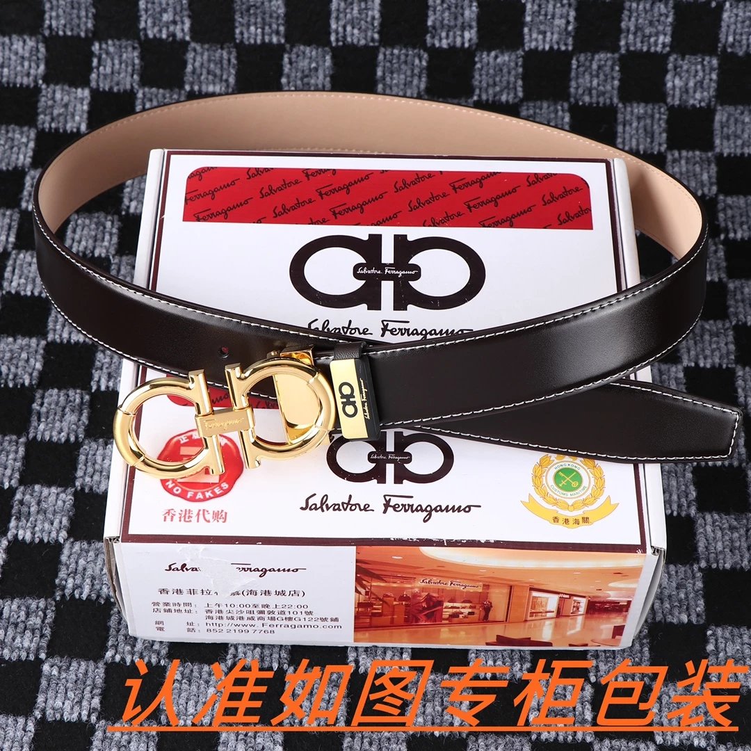 Salvatore Ferragamo Gancini Double Gancini Buckle Black Leather Belt - 13