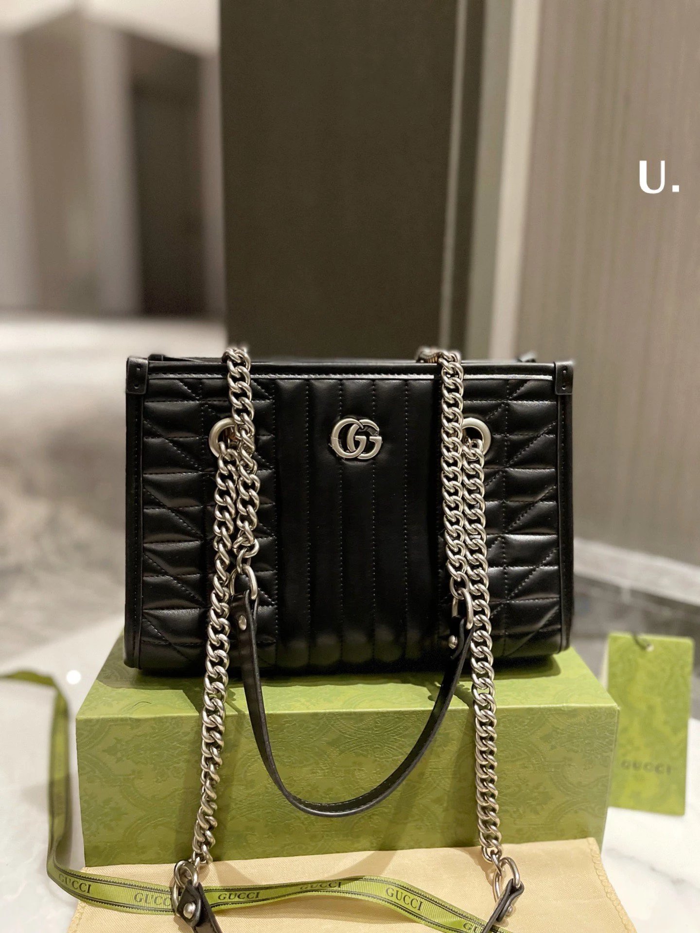 Gucci GG Marmont Quilted Black Leather Chain Shoulder Bag - 14