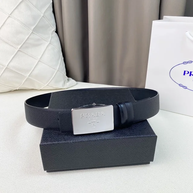 Prada Belts Leather belt with logo buckle product detail image 13