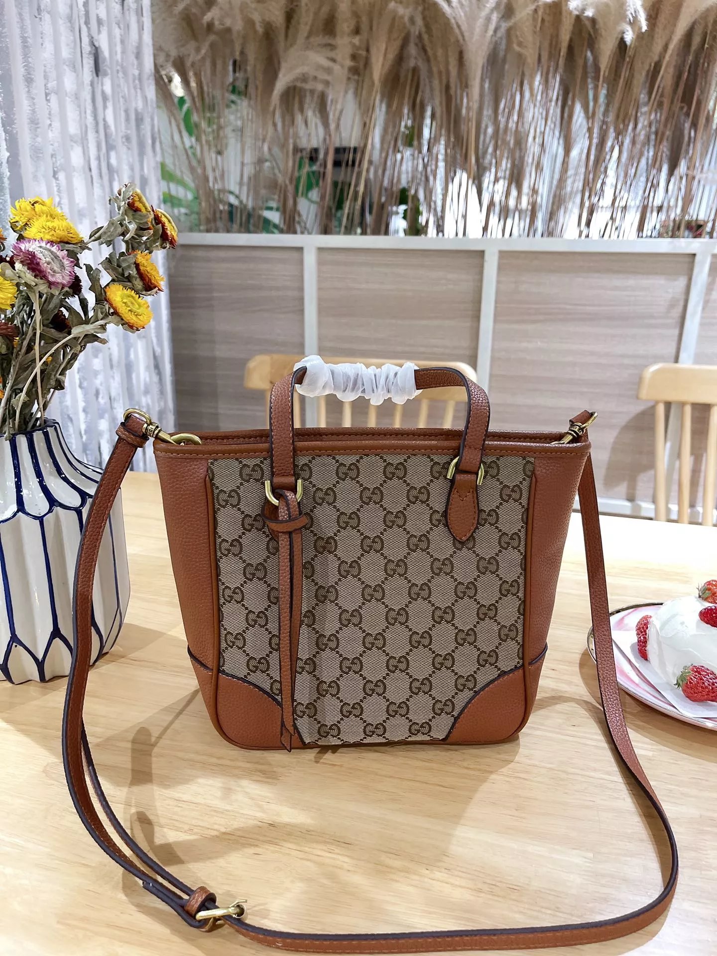Gucci Ophidia GG Small and Medium Tote Bag Beige Canvas with Web Stripe Handbags - 2