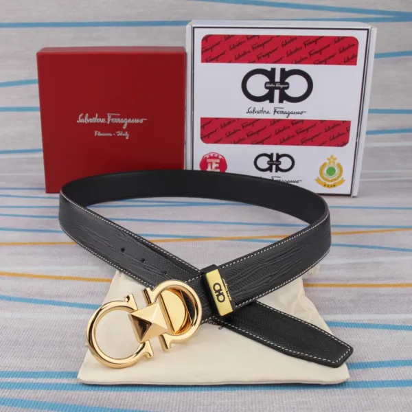 Salvatore Ferragamo Gancini Belt Black Leather Belt - 14