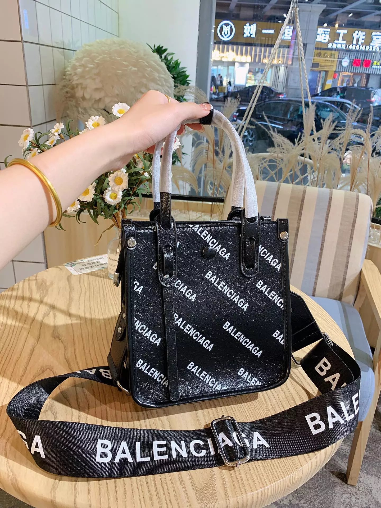 Balenciaga Logo Print Mini Tote Bag White Handbags - 11