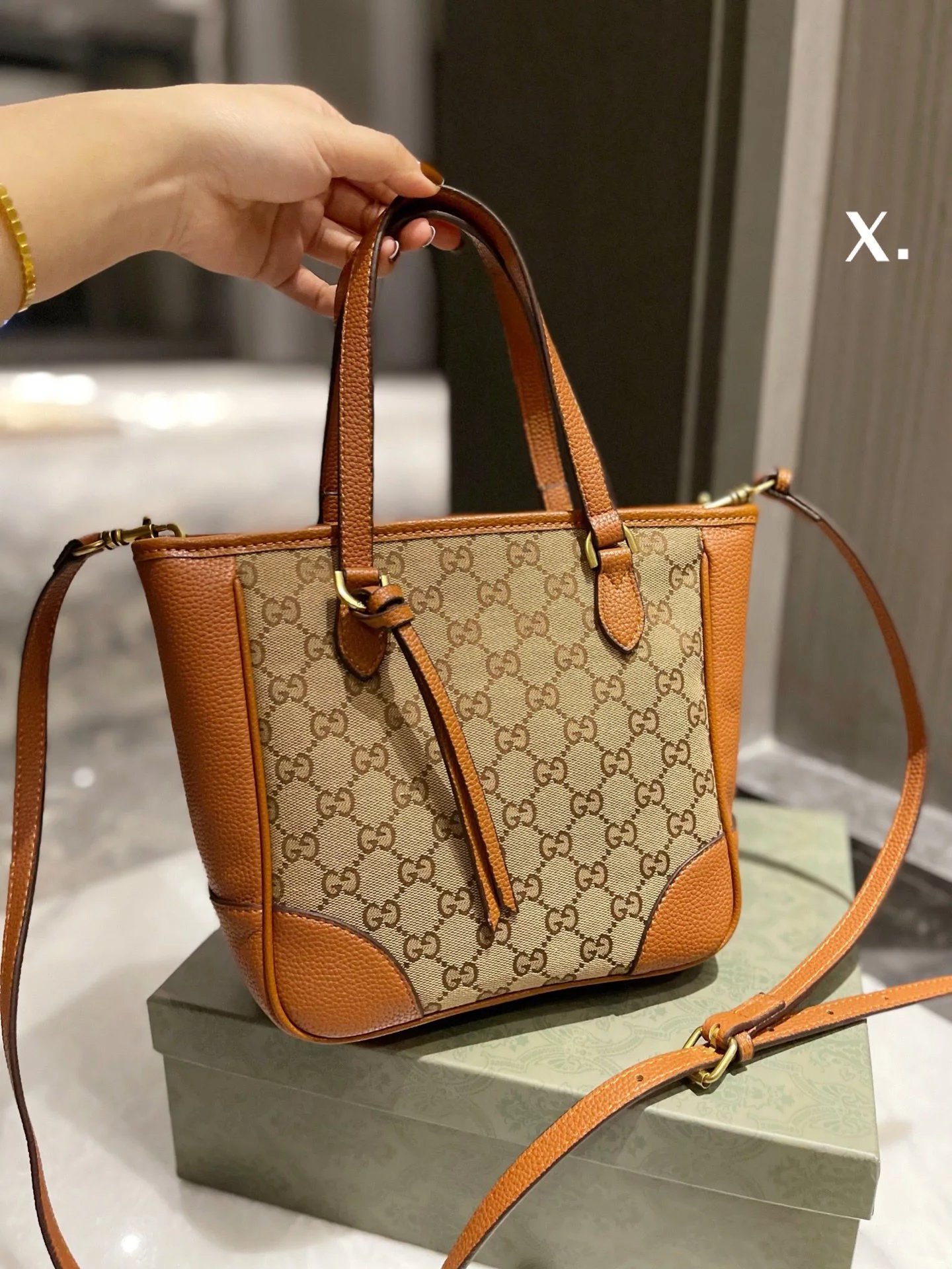 Gucci Ophidia GG Tote Bag Beige Brown with Web Stripe Handbag - 12