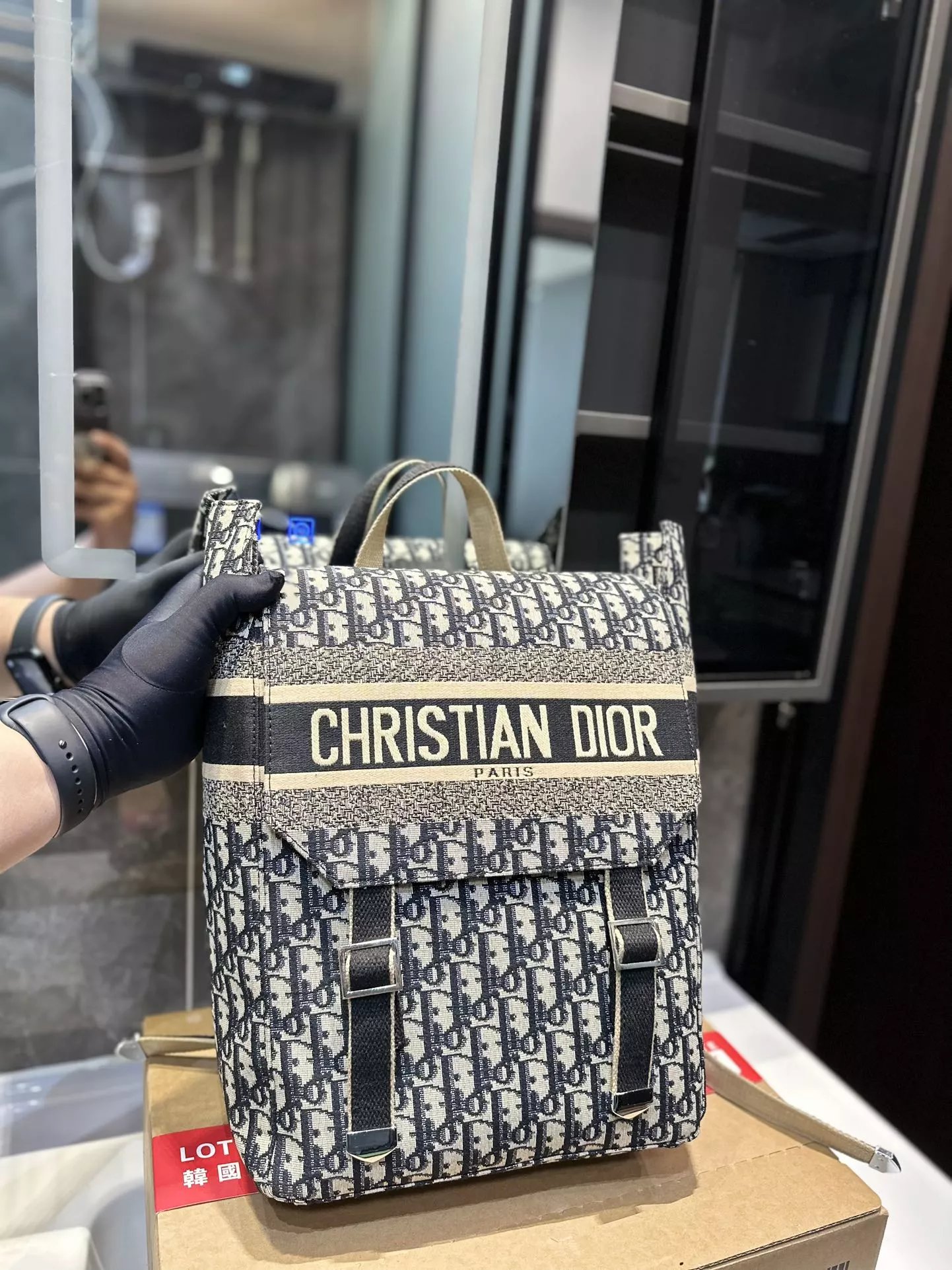 Dior Oblique Monogram Canvas Mini Backpack Beige Navy - 12