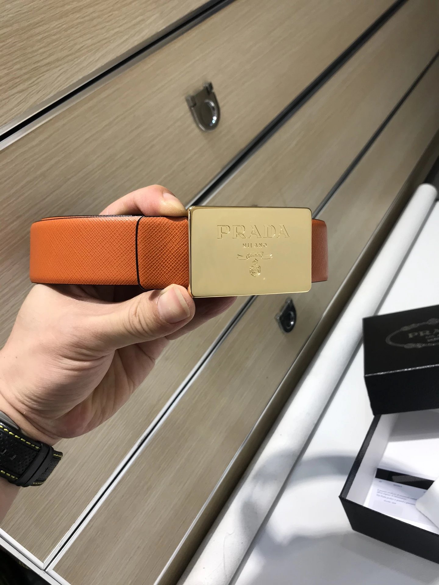 Prada Reversible Leather Belt Black / Gold - 2