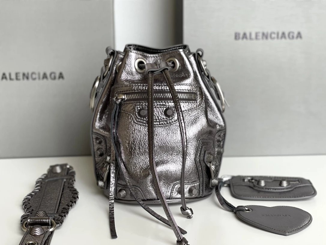 Balenciaga Hourglass Crumpled Leather Black Duffle Bag - 3