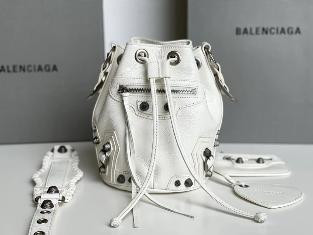 Balenciaga Hourglass Crumpled Leather Black Duffle Bag - 4