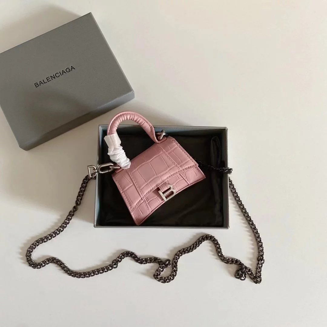 Balenciaga Hourglass Mini White Croc-Embossed Chain Bag Shoulder Bags - 10