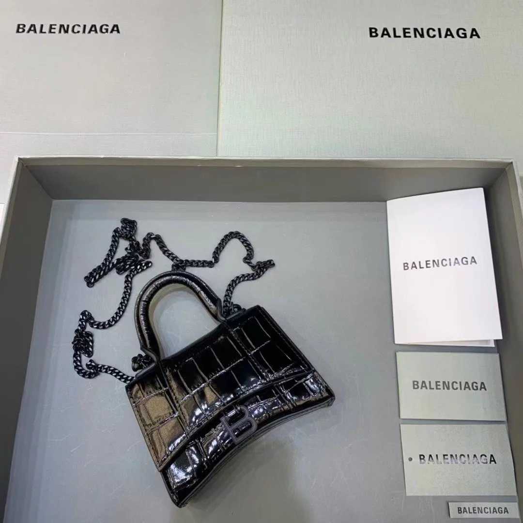 Balenciaga Hourglass Mini White Croc-Embossed Chain Bag Shoulder Bags - 9