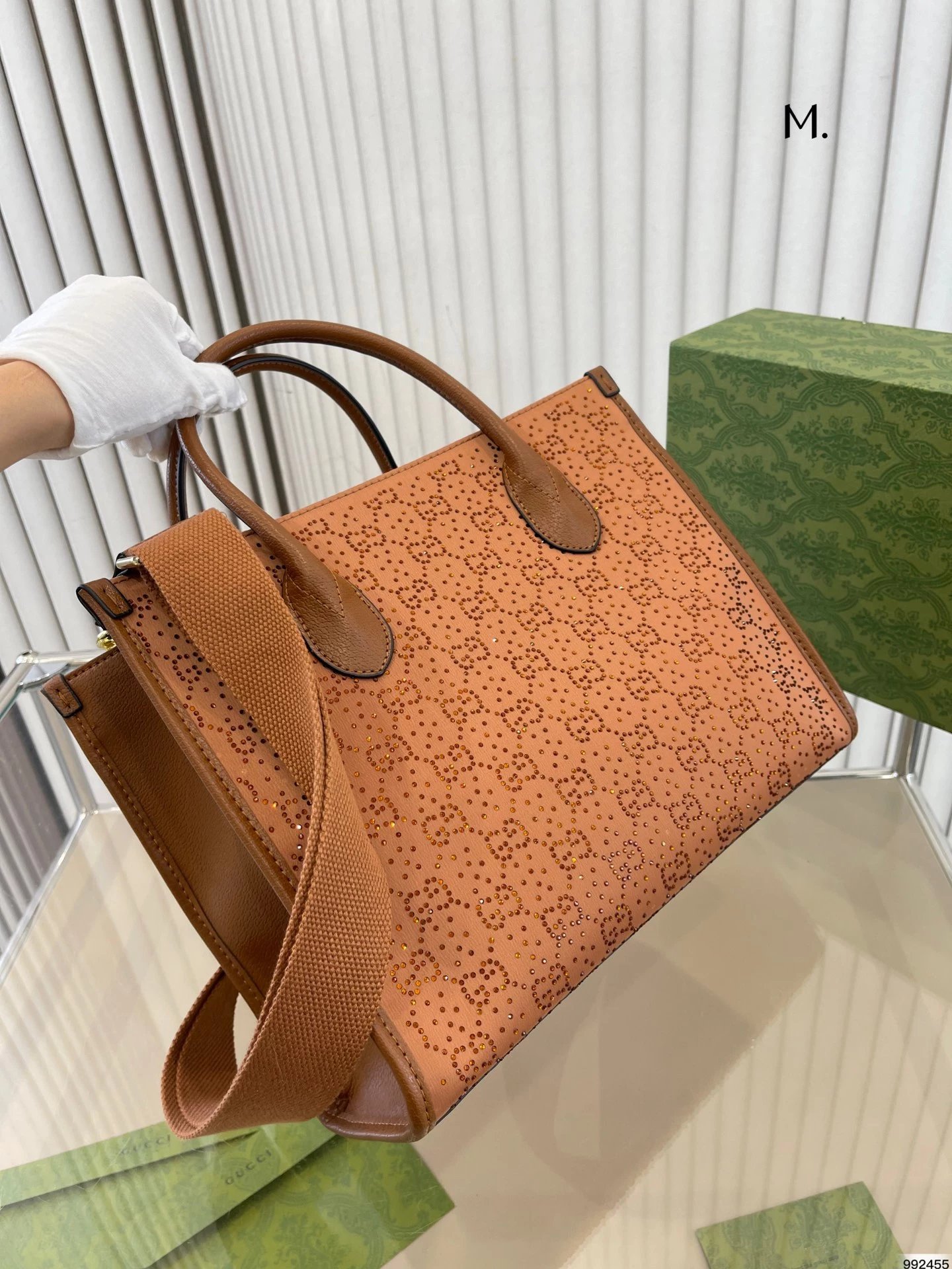 Gucci Mini Marmont Crystal-Embellished Beige Tote Bag - 13