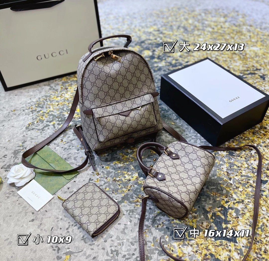Gucci GG Marmont Mini Backpack and Wallet Set Beige Canvas with Red-Green Web - 5