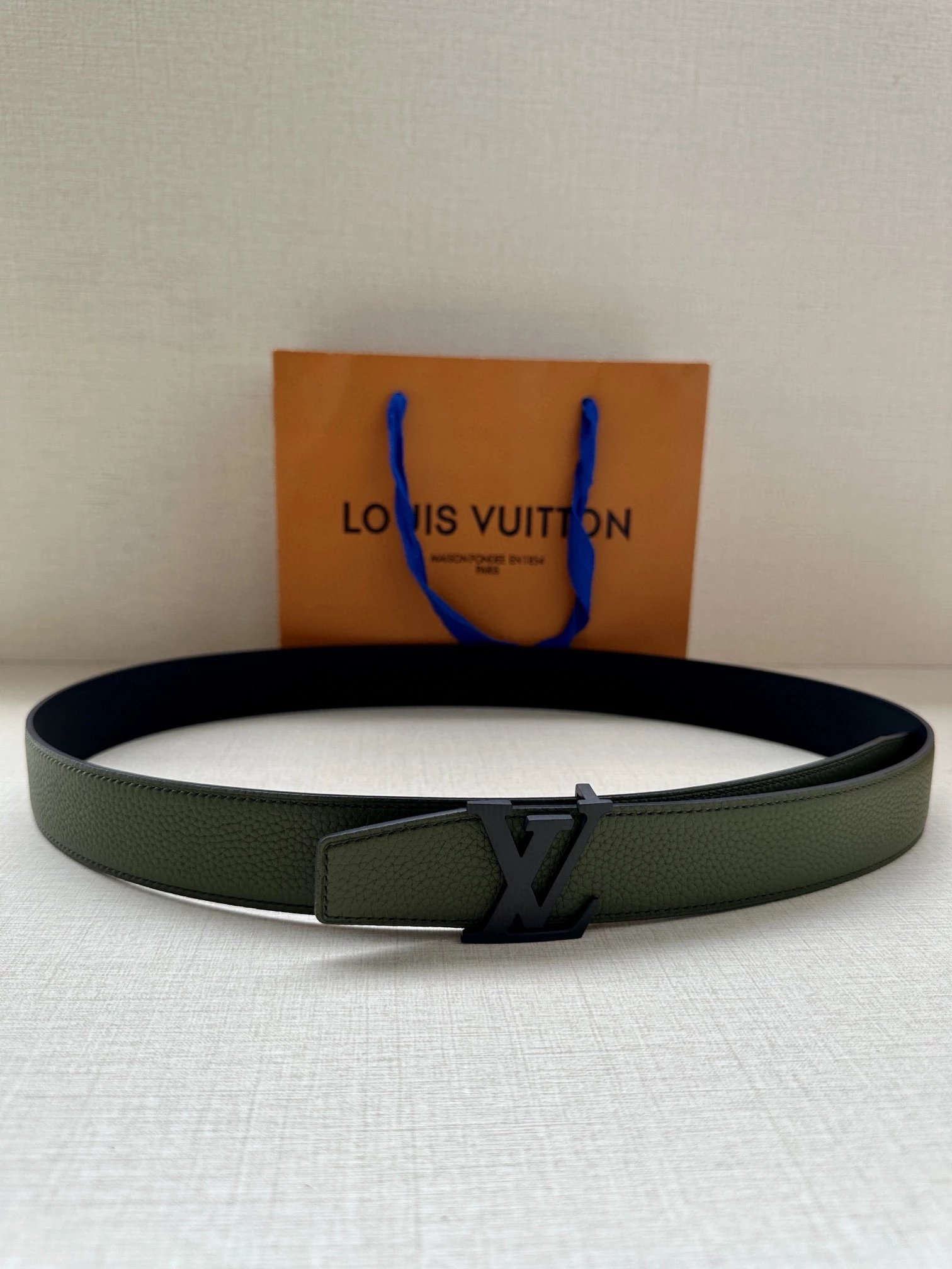 Louis Vuitton LV Initiales Belt Army Green Leather Belt
