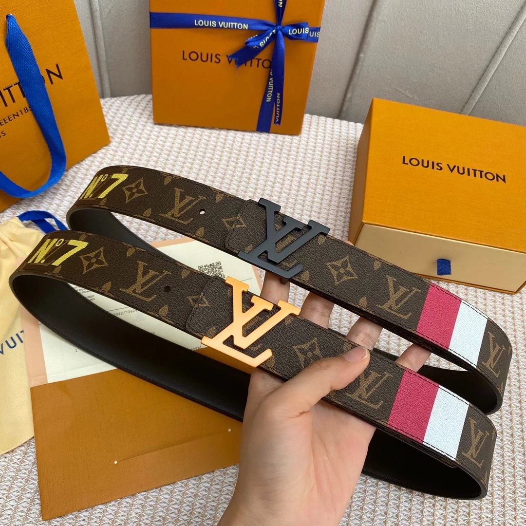 Louis Vuitton Reversible Monogram Belt Brown / Gold Leather Belt - 12