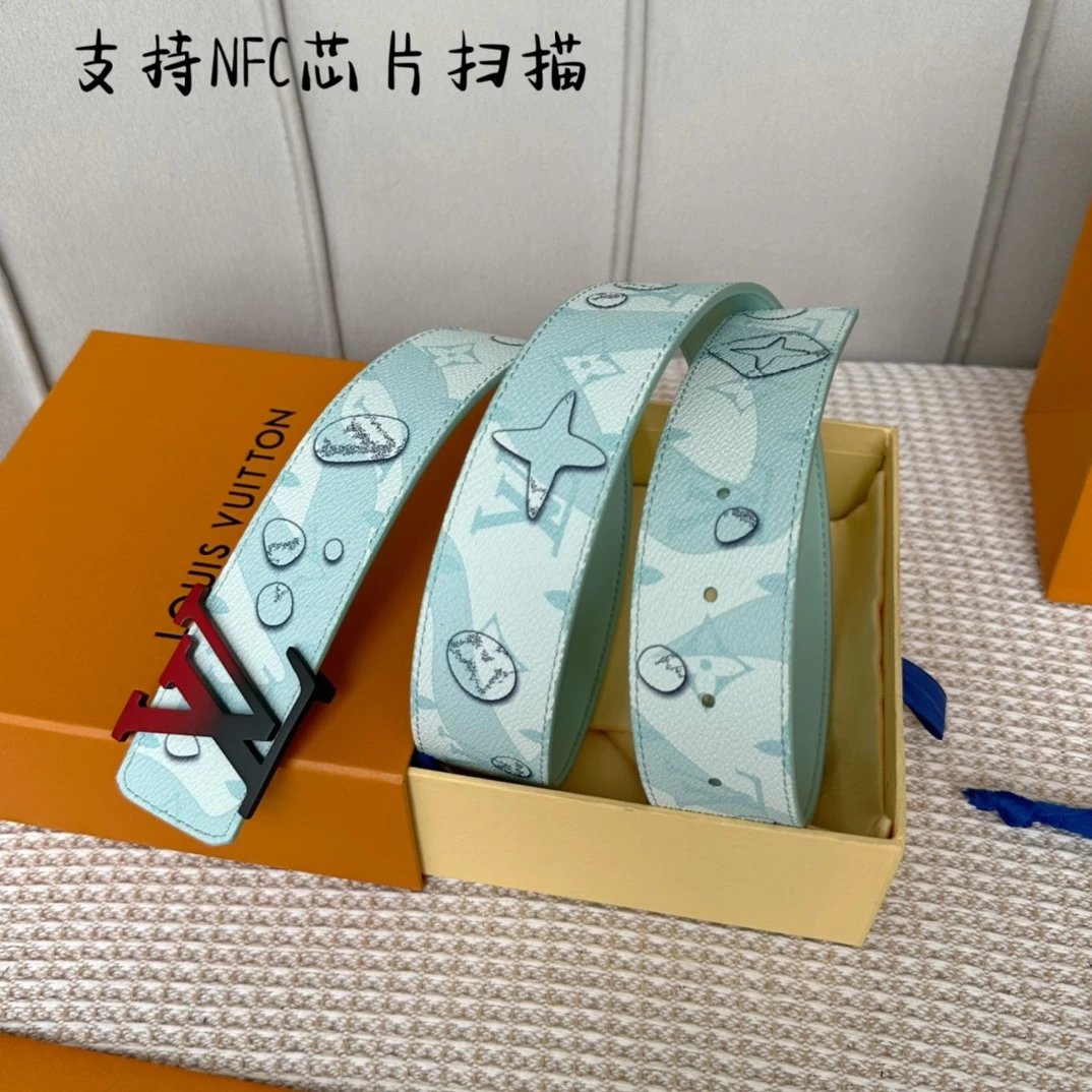Louis Vuitton LV Initiales Belt Mint Green Monogram Print Leather Belt - 11