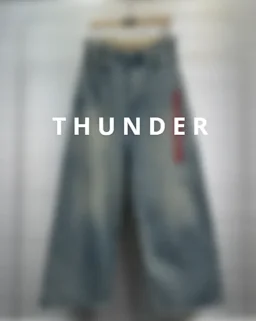 thumbnail for Wide-leg jeans embroidered with red letters