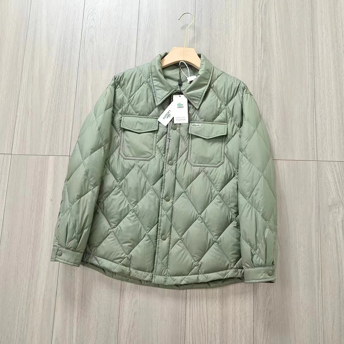 L鳄羽绒服方格青绿