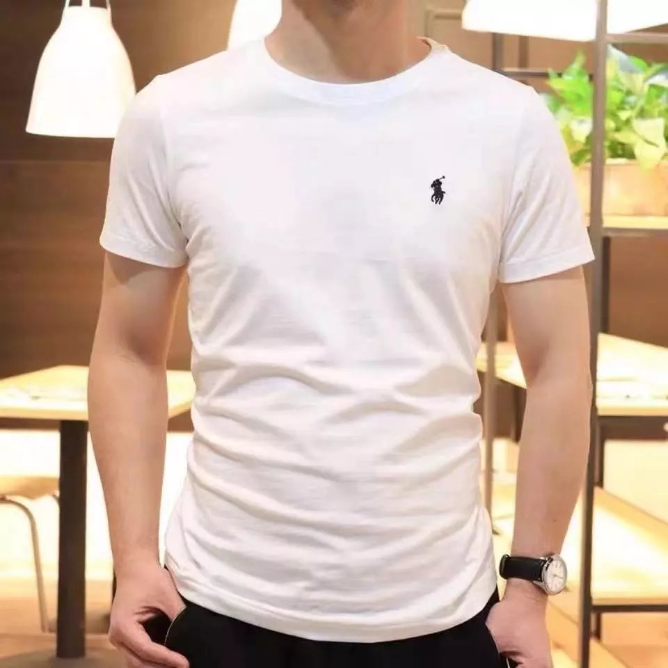 Round neck short sleeved T-shirt men's summer pony logo T-shirt made of pure cotton thin solid color half sleeved base shirt